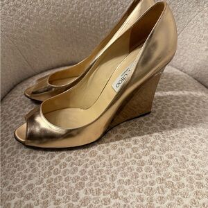 Jimmy Choo Metallic Rose Gold Peep-Toe Heels Size 41